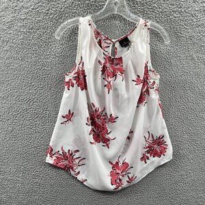 Worthington Women Top Medium White Floral Sleeveless Keyhole Back Shirt‎
